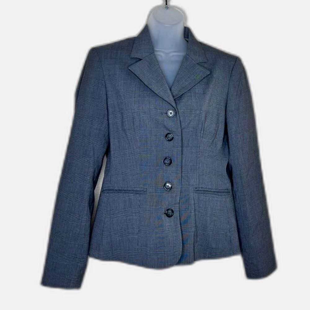 Van Heusen Stretch Women's Blazer Gray Plaid 5 Button Lined Size Small